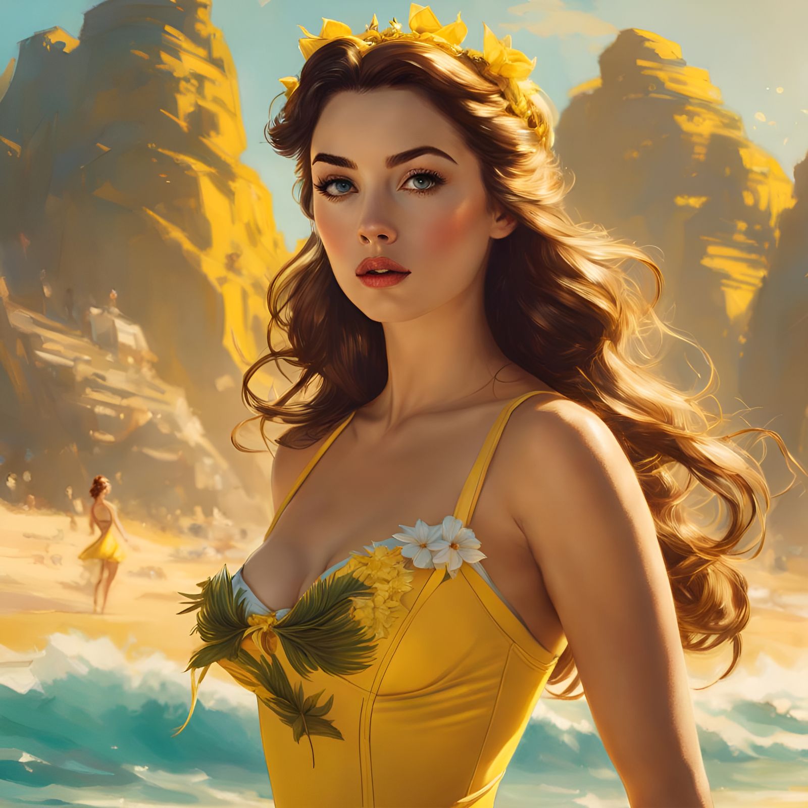 Princess Belle on the Beach in Pin-Up Style