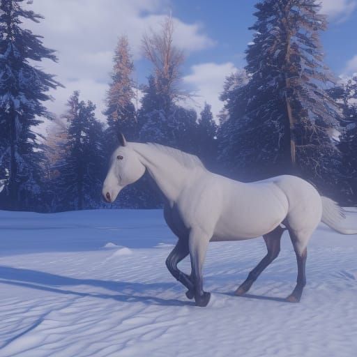 White Arabian Horse in Snowy Landscape