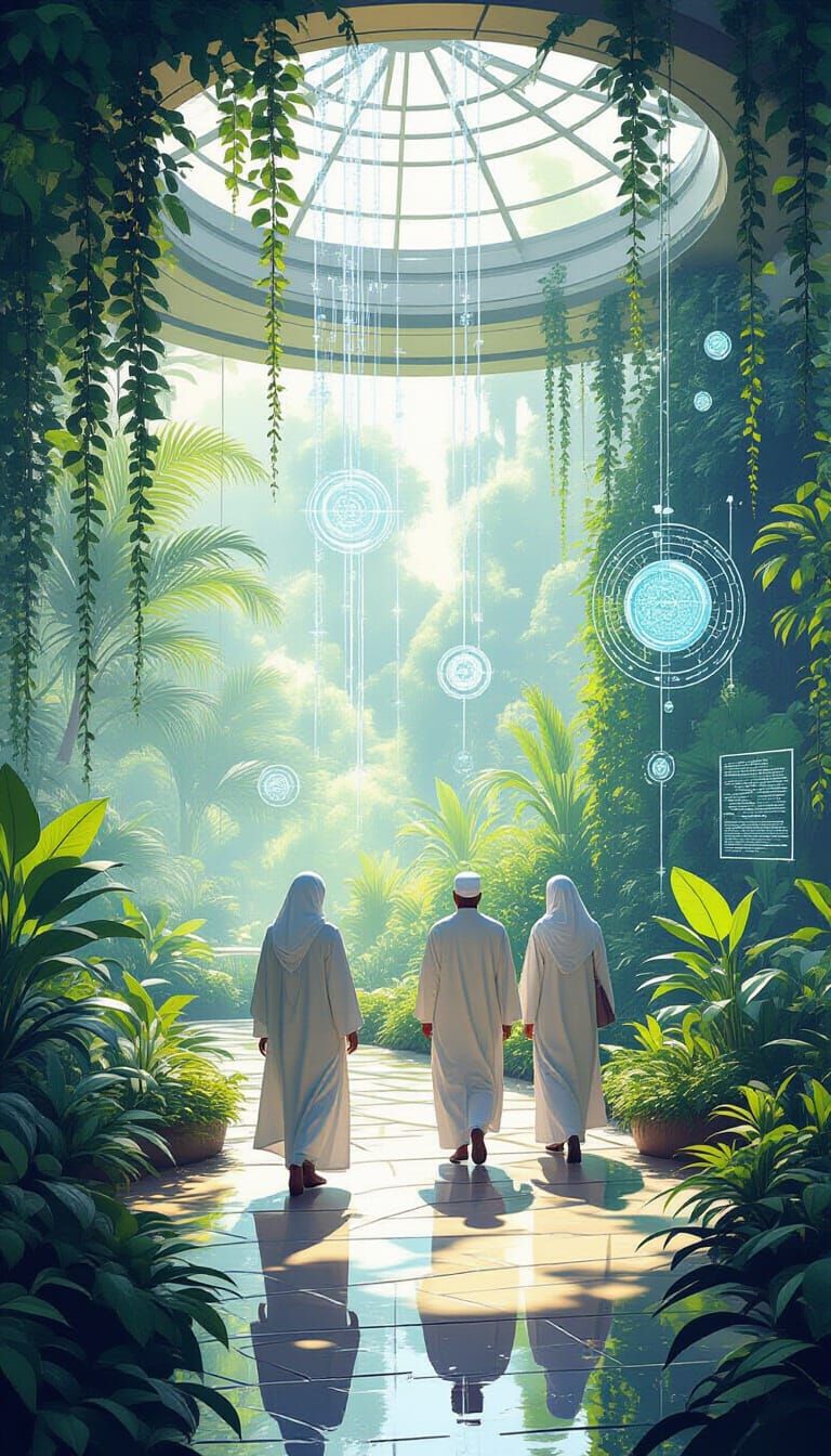 Serene Space Station Garden in Watercolor Style