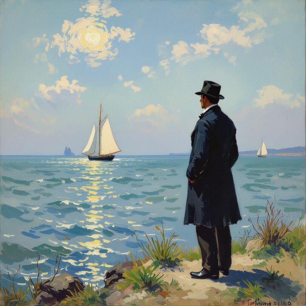 Melancholic Seaside Figure in Impressionist Style