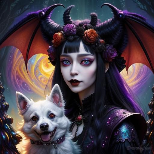 Cute Vampire Monster with Pet Dog in Fantasycore Style