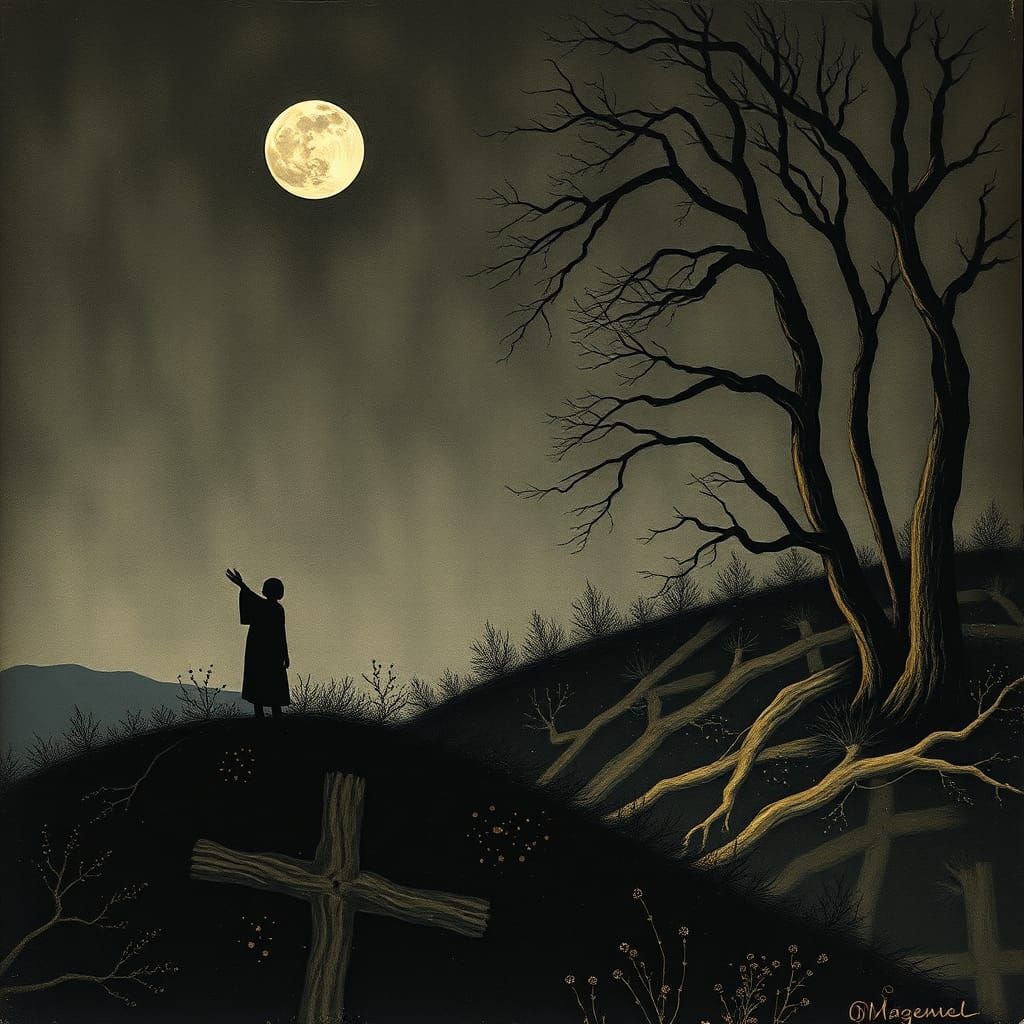 Ethereal Hands Reach in Moonlit Ritual