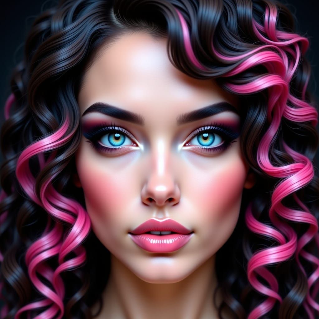 Glamorous Woman with Pink & Black Hair - Futuristic High-Fas...