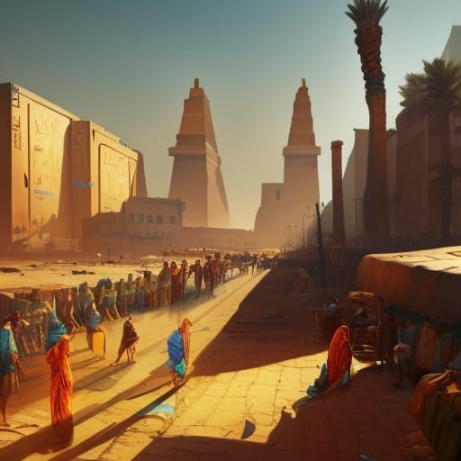 Egyptian Street Scene: Hyperdetailed Concept Art