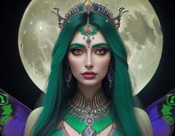 Cosmic Moon Goddess with Moth Wings