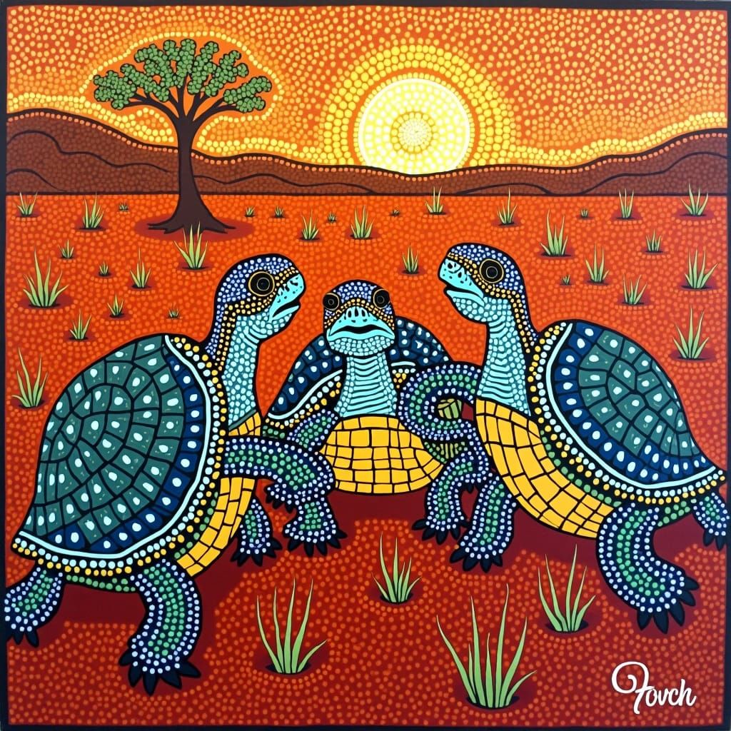 Turtles in Aboriginal Dot Painting Style