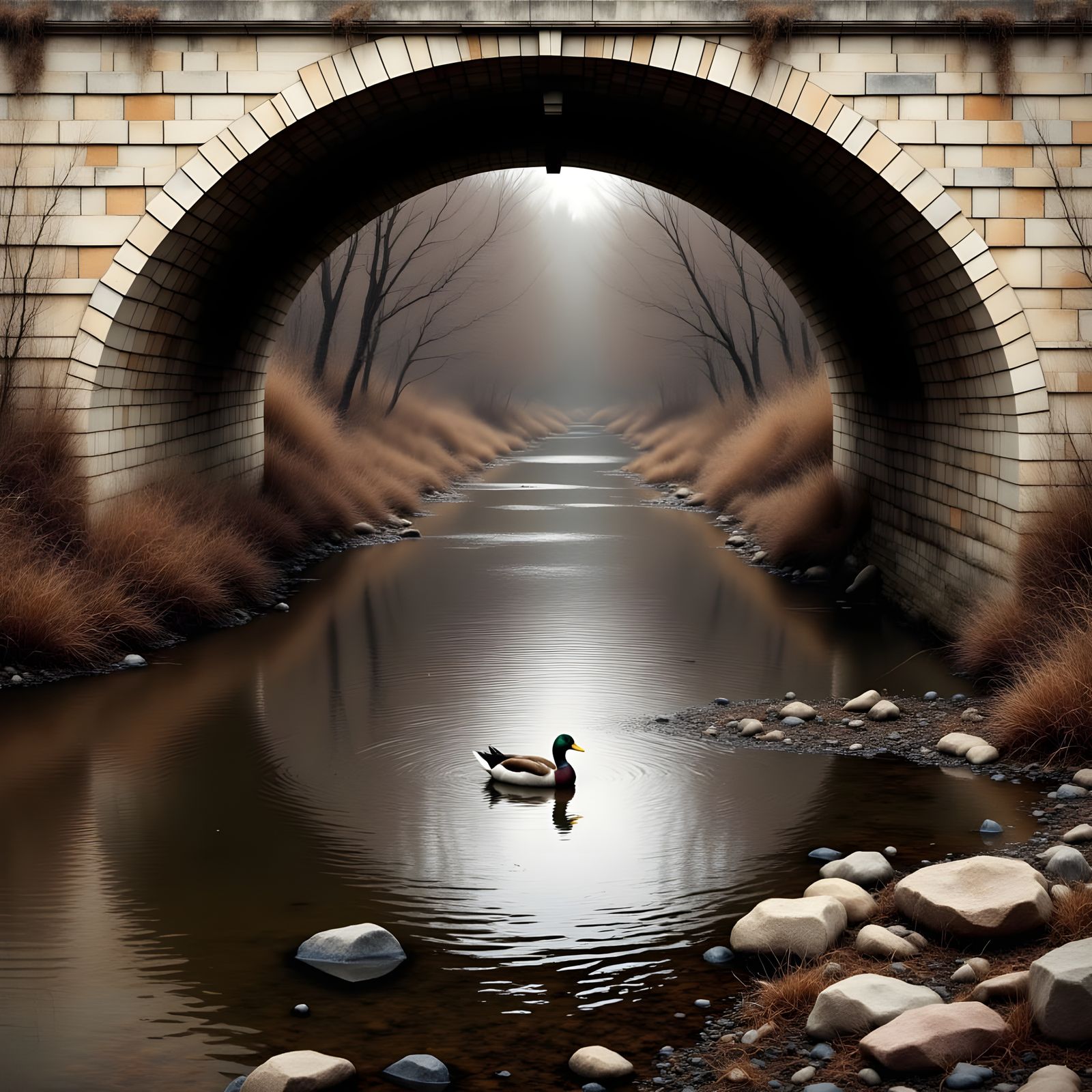 Serene Water Scene in Antique Watercolor Style