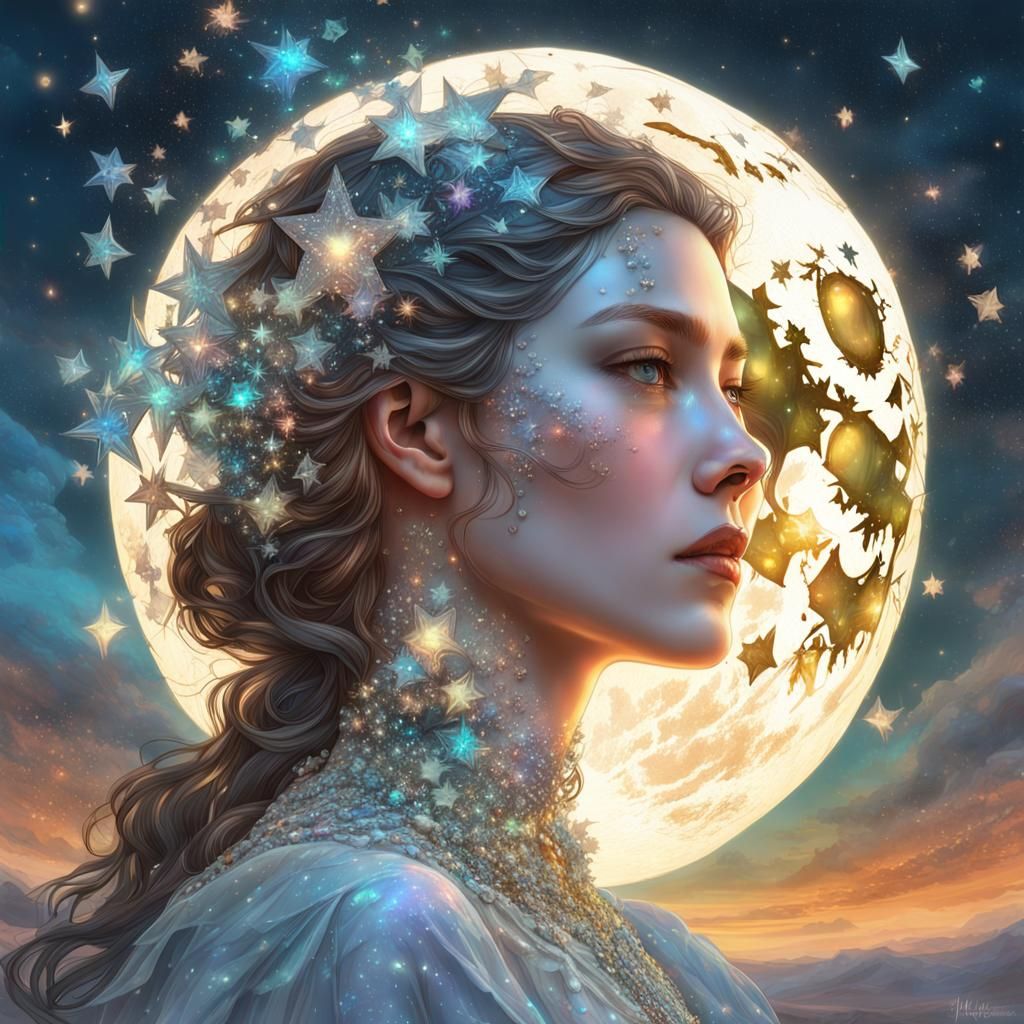 Romantic Nordic Beauty Merging with Moon