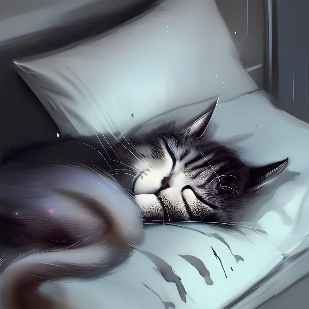 Cute Cat Sleeping: Hyper-Realistic Mixed Media Painting