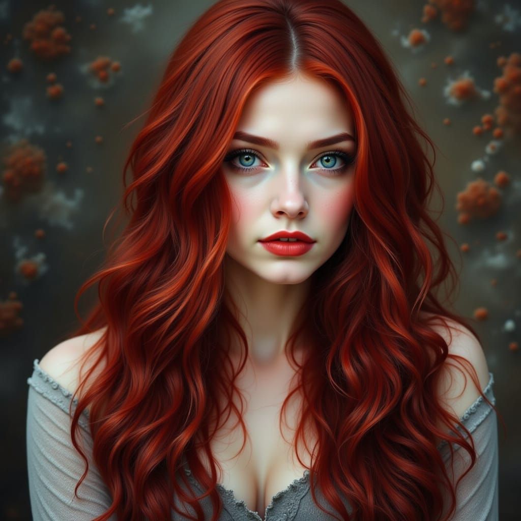 Beautiful Dark Redhead Portrait in Fluid Art Style