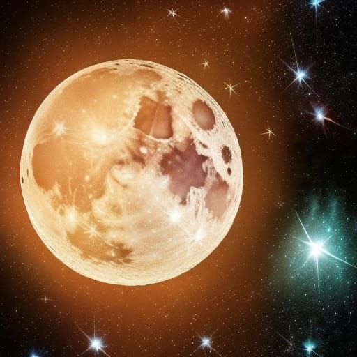 Hyperdetailed Moon Surrounded by Stars: Fantasy Photo