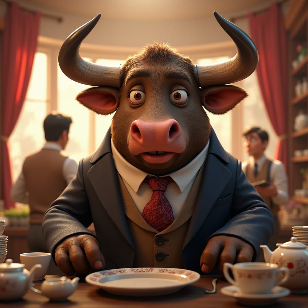 Whimsical Bull in Chinaware Shop