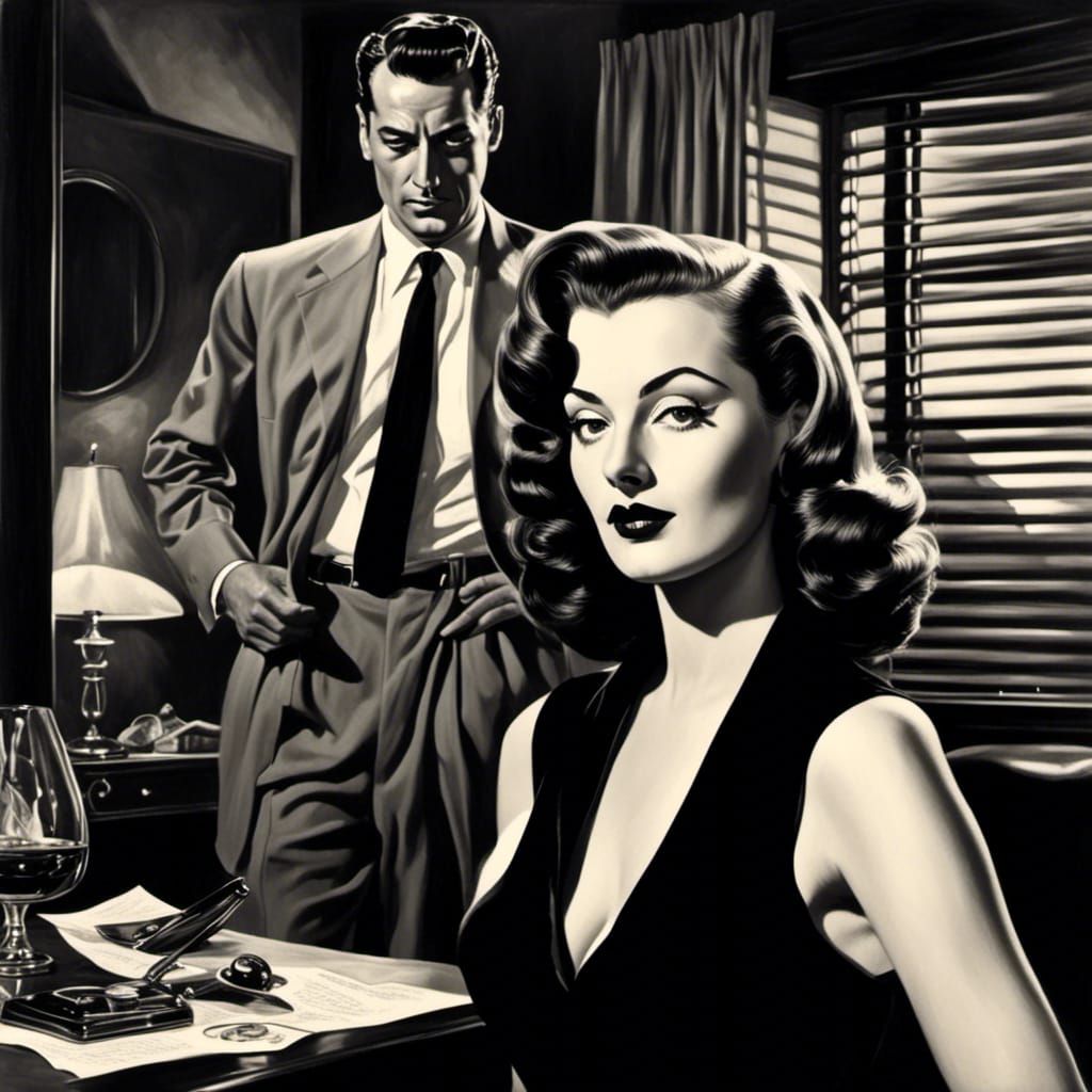 1950s Noir Paperback Cover in Surrealist Style