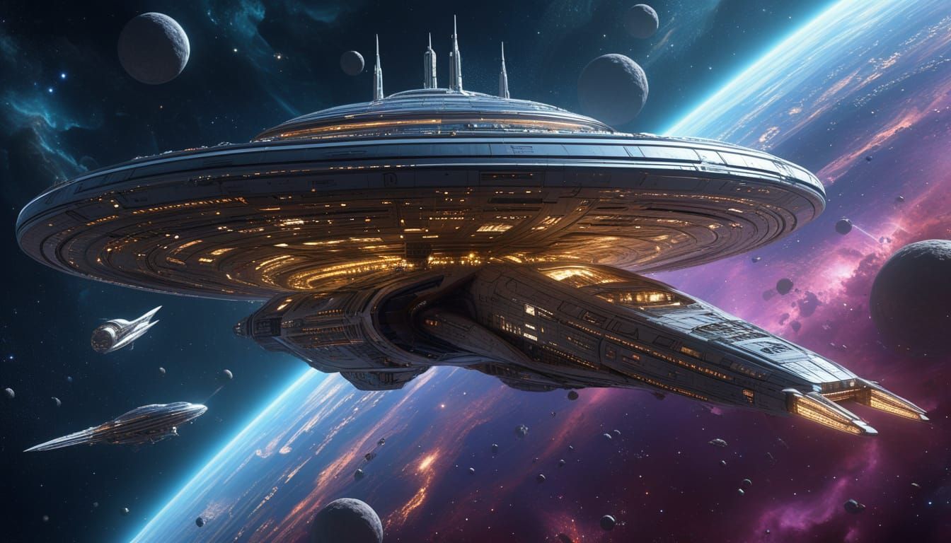 Epic Generational Starship in Vibrant Nebula