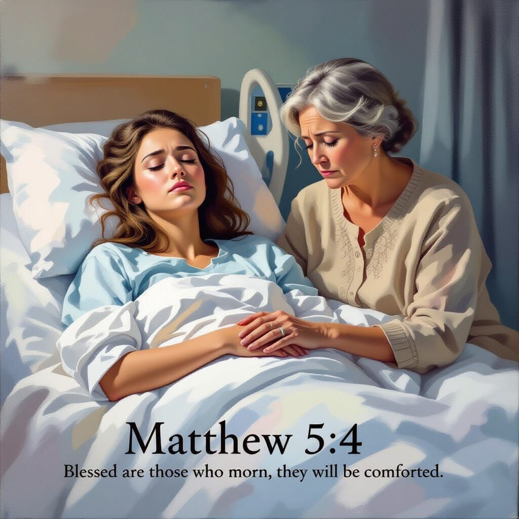 Grief in Hospital Room: Mother Comforts Daughter