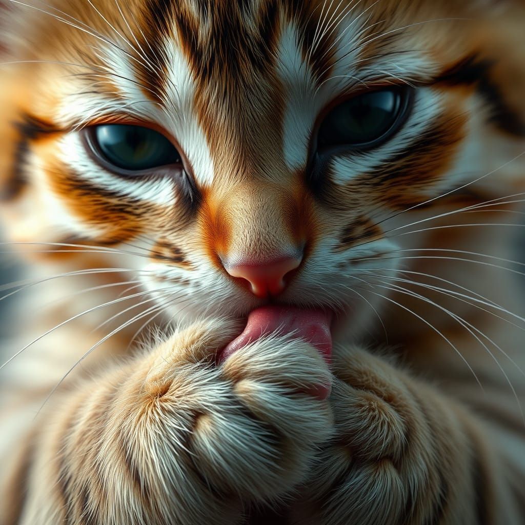 Surreal Close-Up of a Kitten's Tongue in Vibrant, Fantastica...