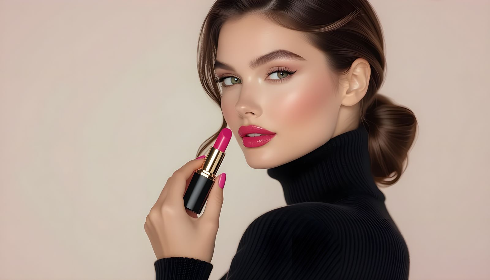 Brunette Model with Pink Lipstick in 4K