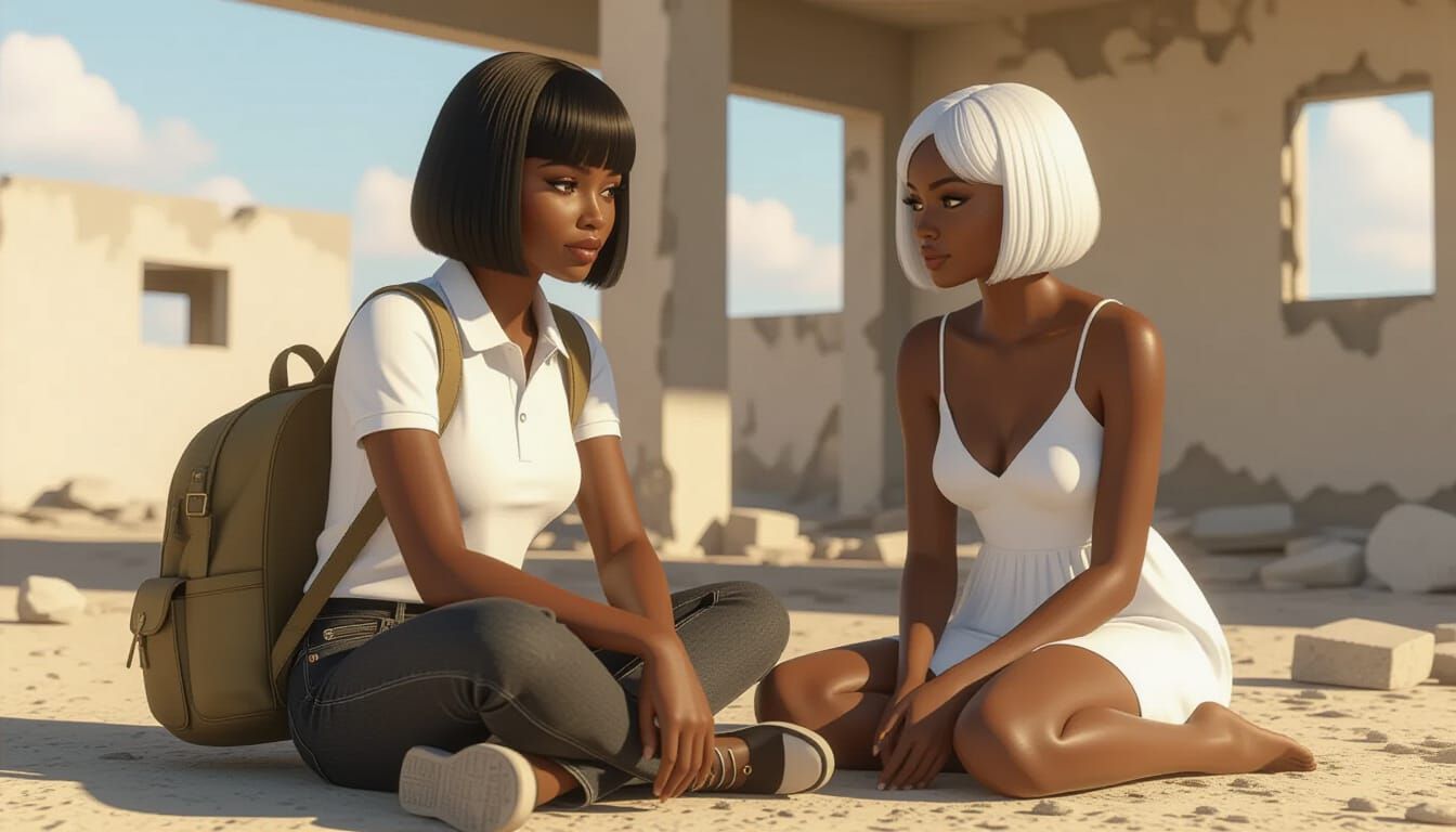 African Women in Unfinished Building Animated Style