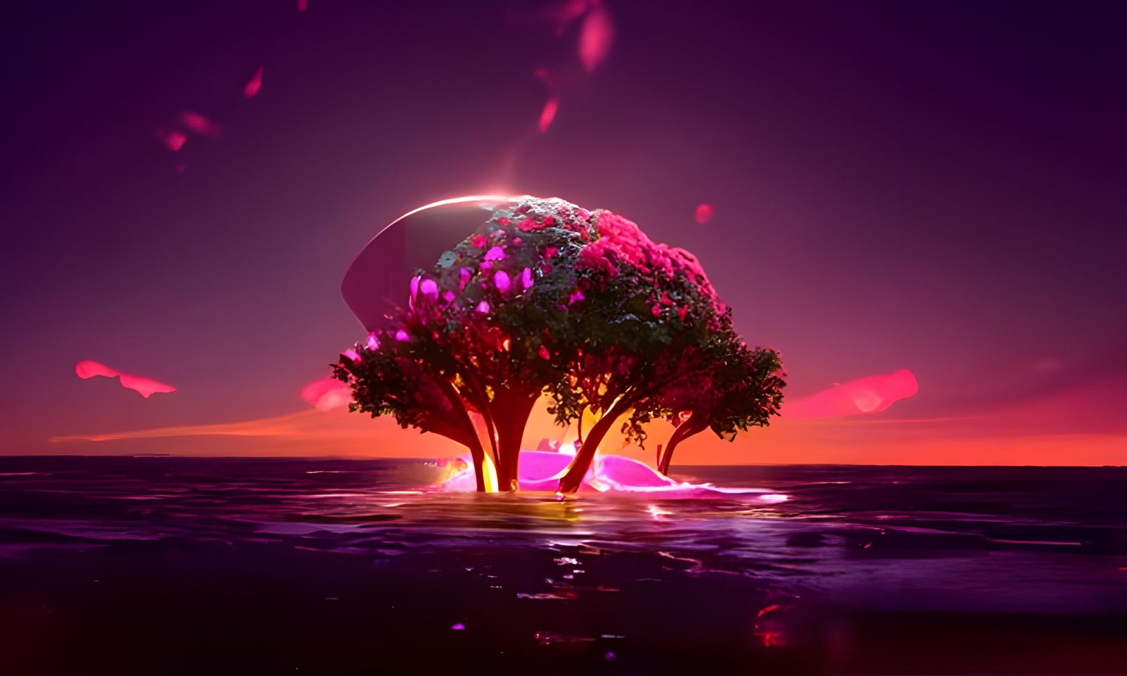 sunrise tree pink ocean