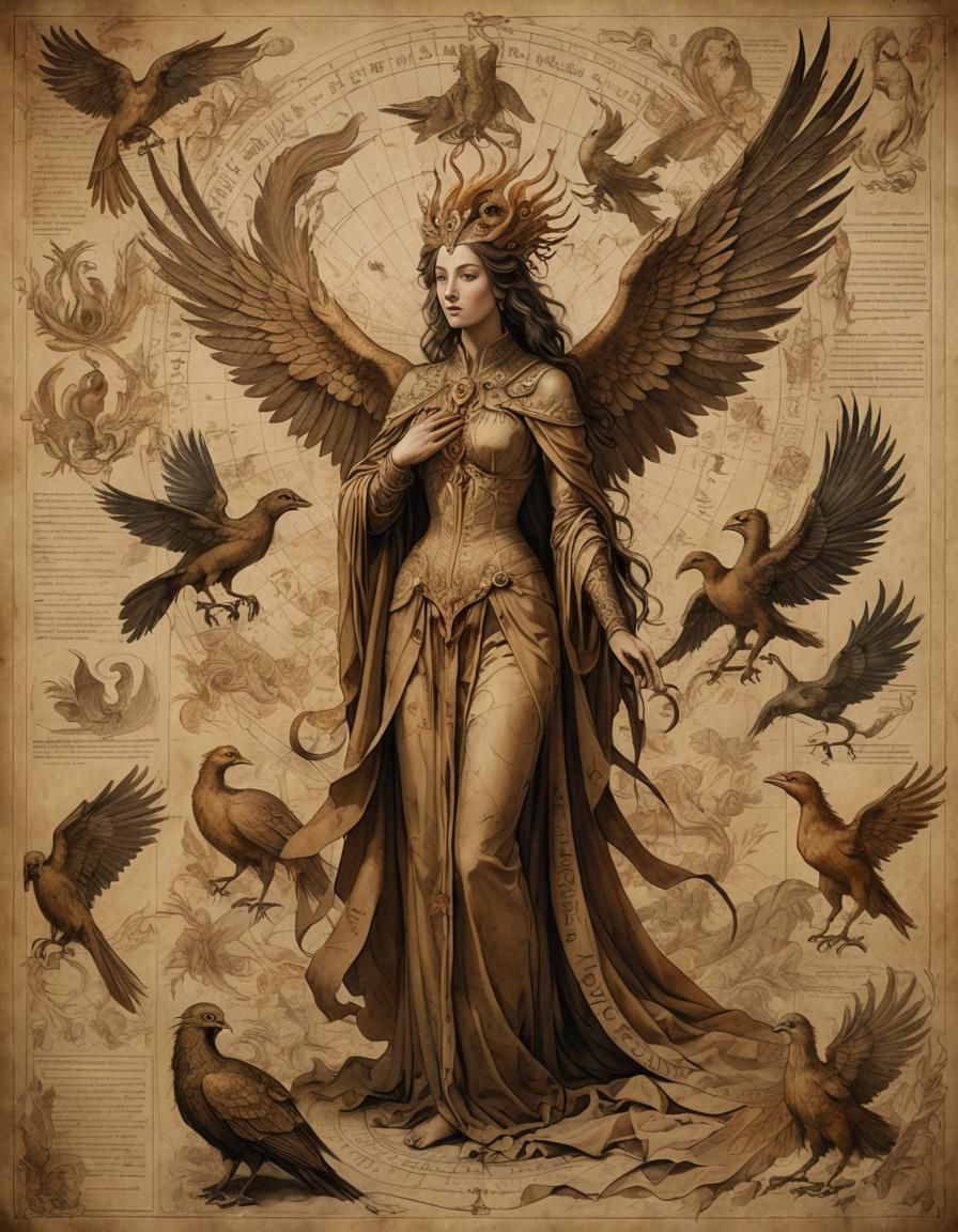 Phoenix Woman in Illuminated Manuscript Style