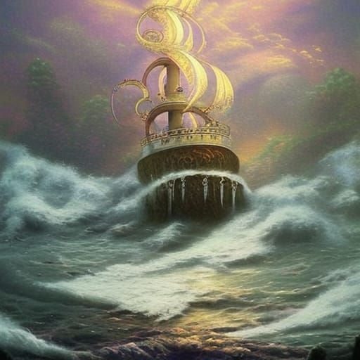 Ethereal Kraken Priestess in Misty Landscape