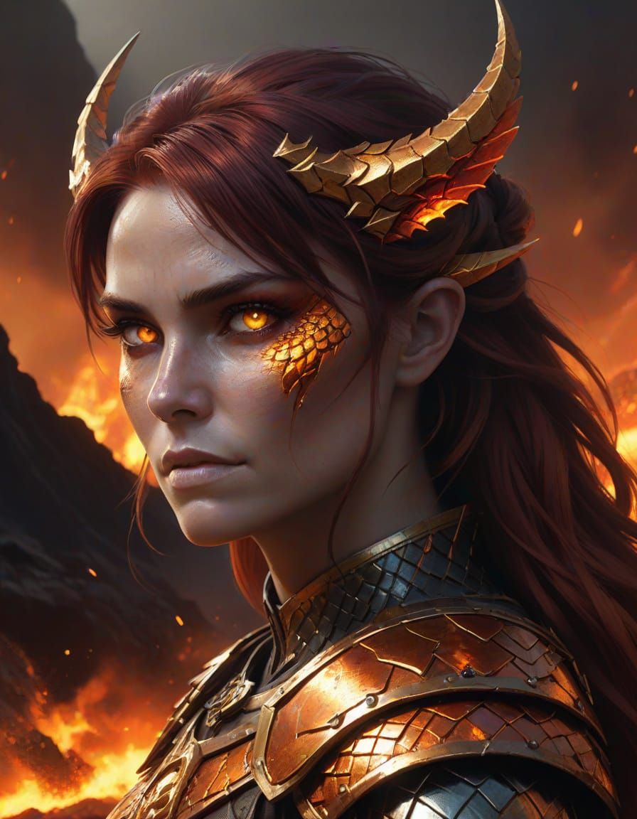 Dragonscale Negotiator with Fiery Aura