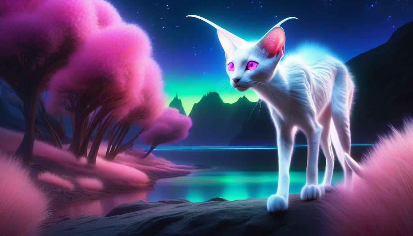 Pastel Alien Cat Creature in Hyperreal Detail