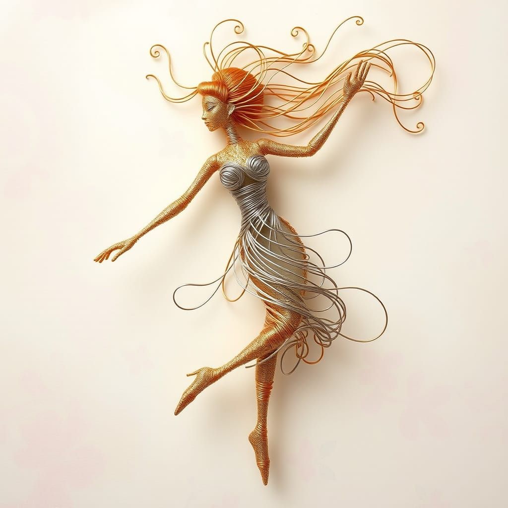 Ethereal Wireframe Dancer in Dreamy Pastel Landscape