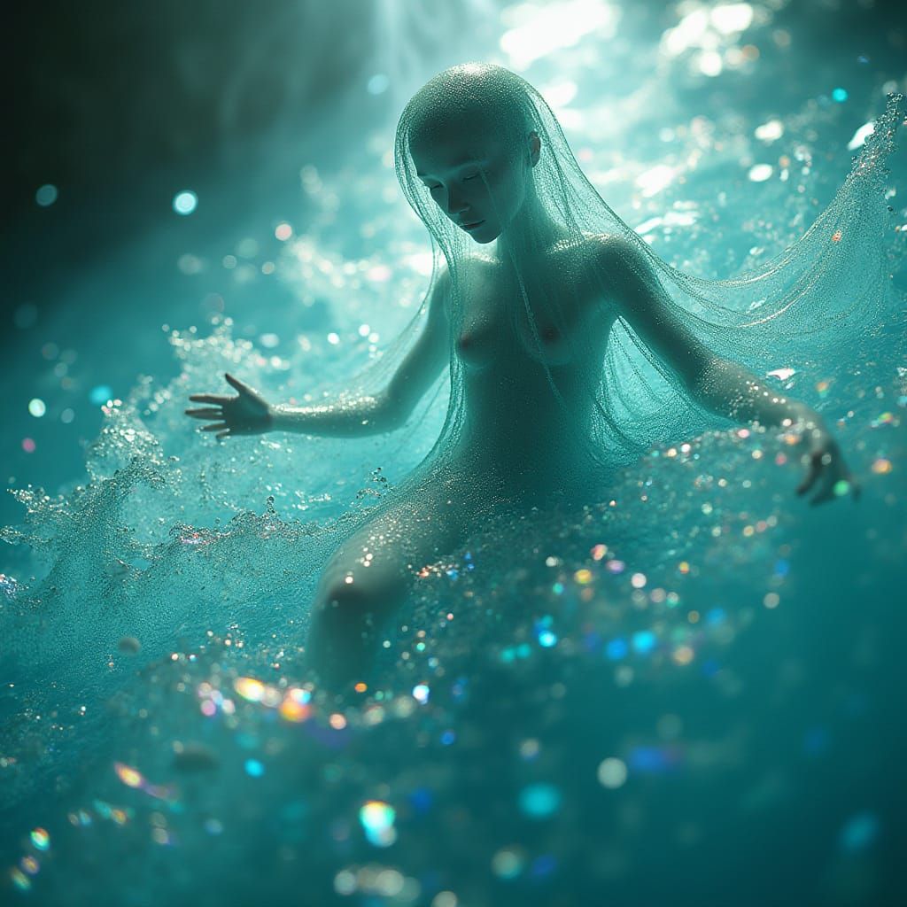 Gelatinous Figure Dances in Turquoise Water