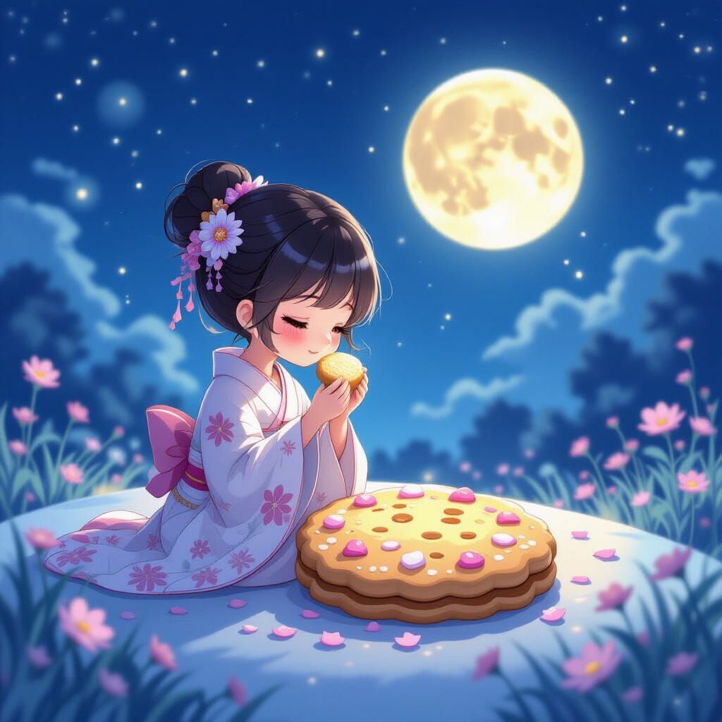 Whimsical Cookie in Moonlit Anime Style