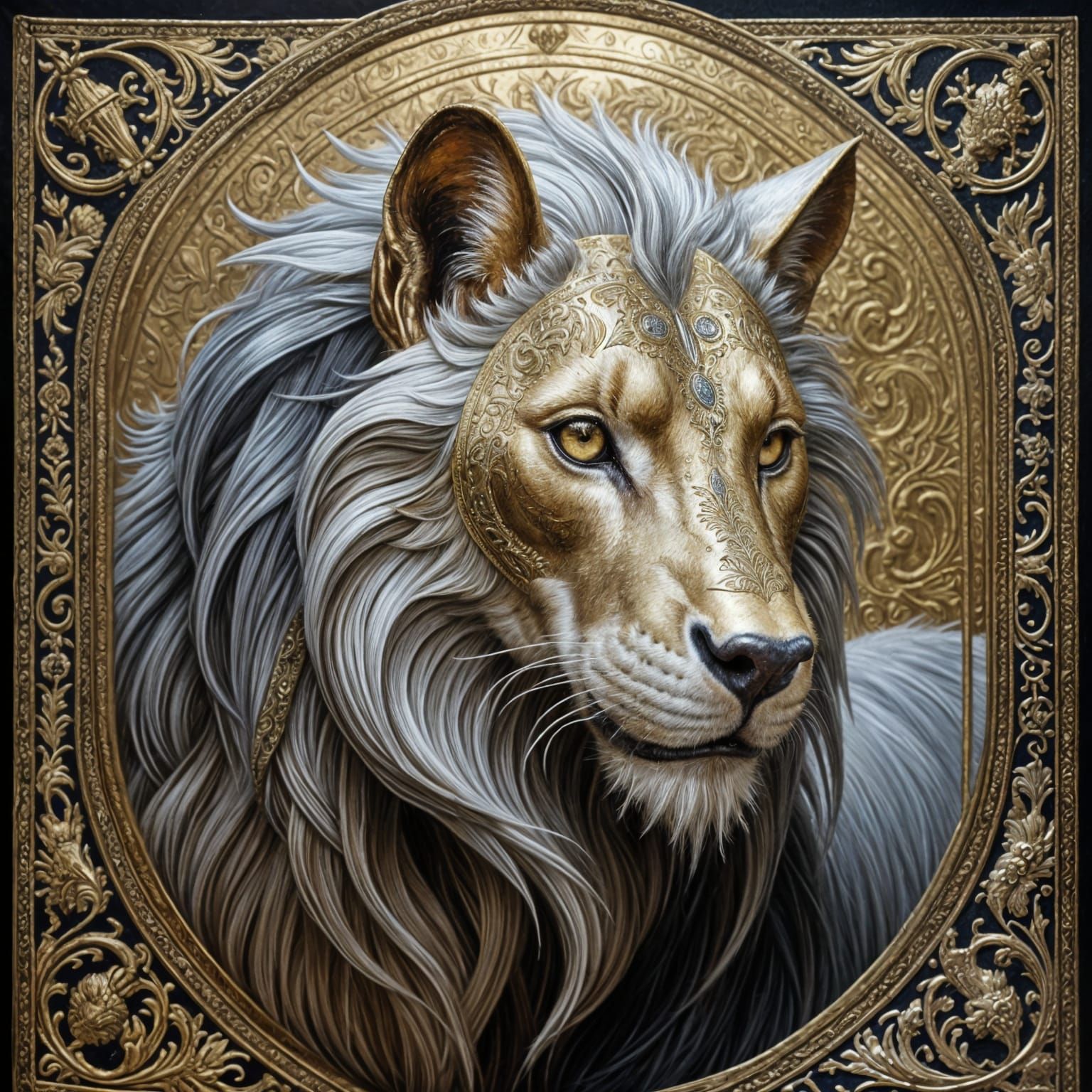 Medieval Hyperdetailed Gold and Silver Chimera Portrait