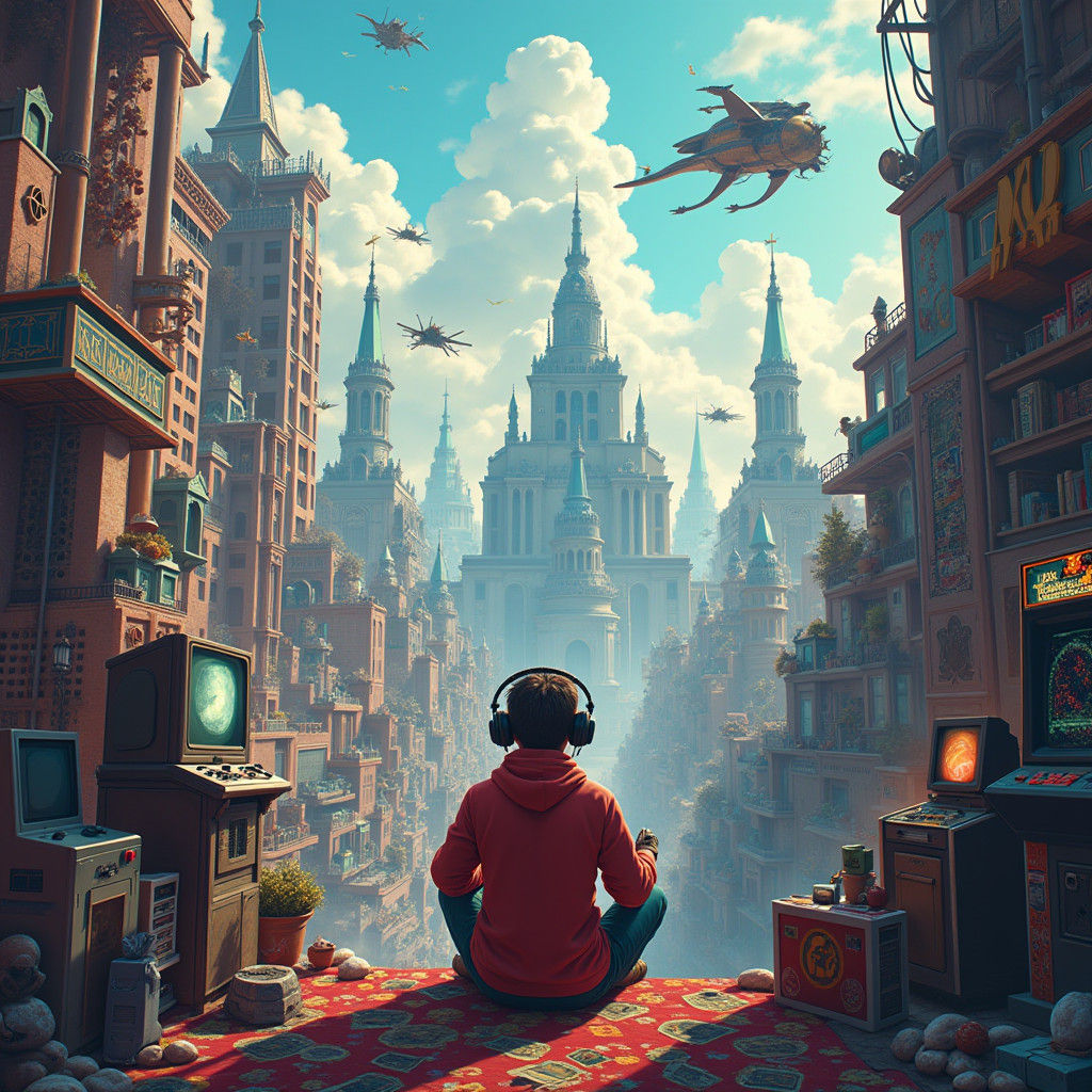 Gamer's Retro Metropolis in Comic Book Style