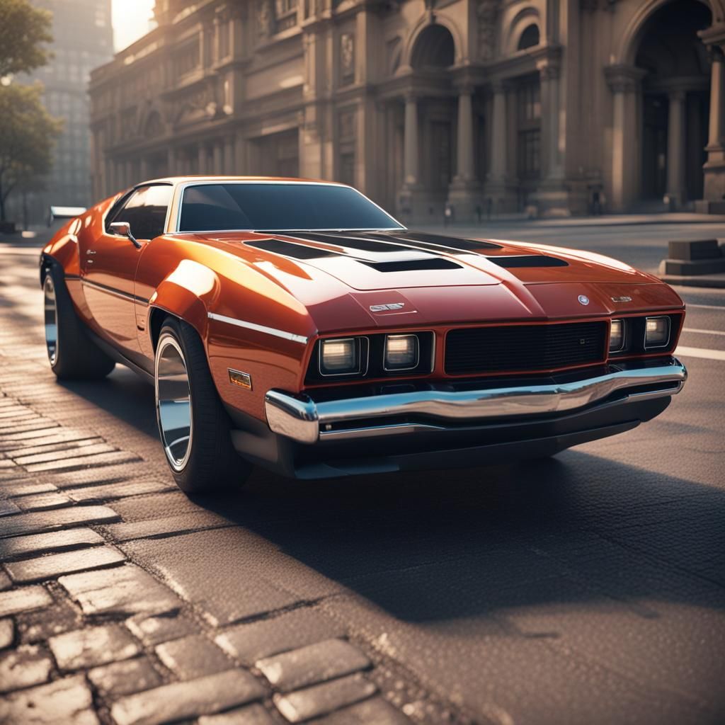 1980s Luxurious Muscle Car in Hyperrealistic Style