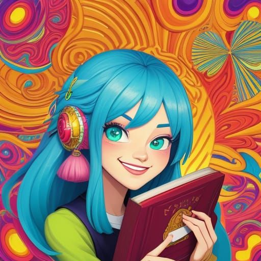 Smiling Girl Holding Book in 2D Cartoon Art