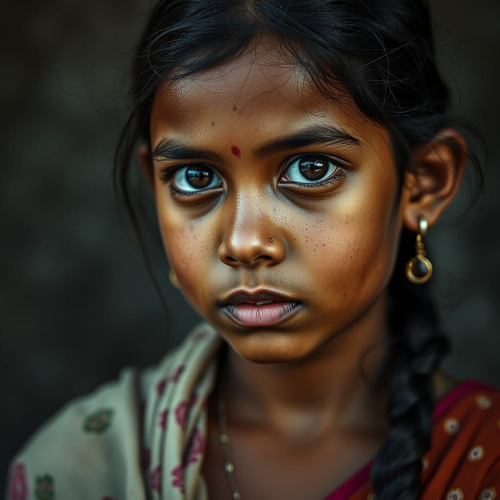 Hyperrealistic Portrait of a Young Indian Girl