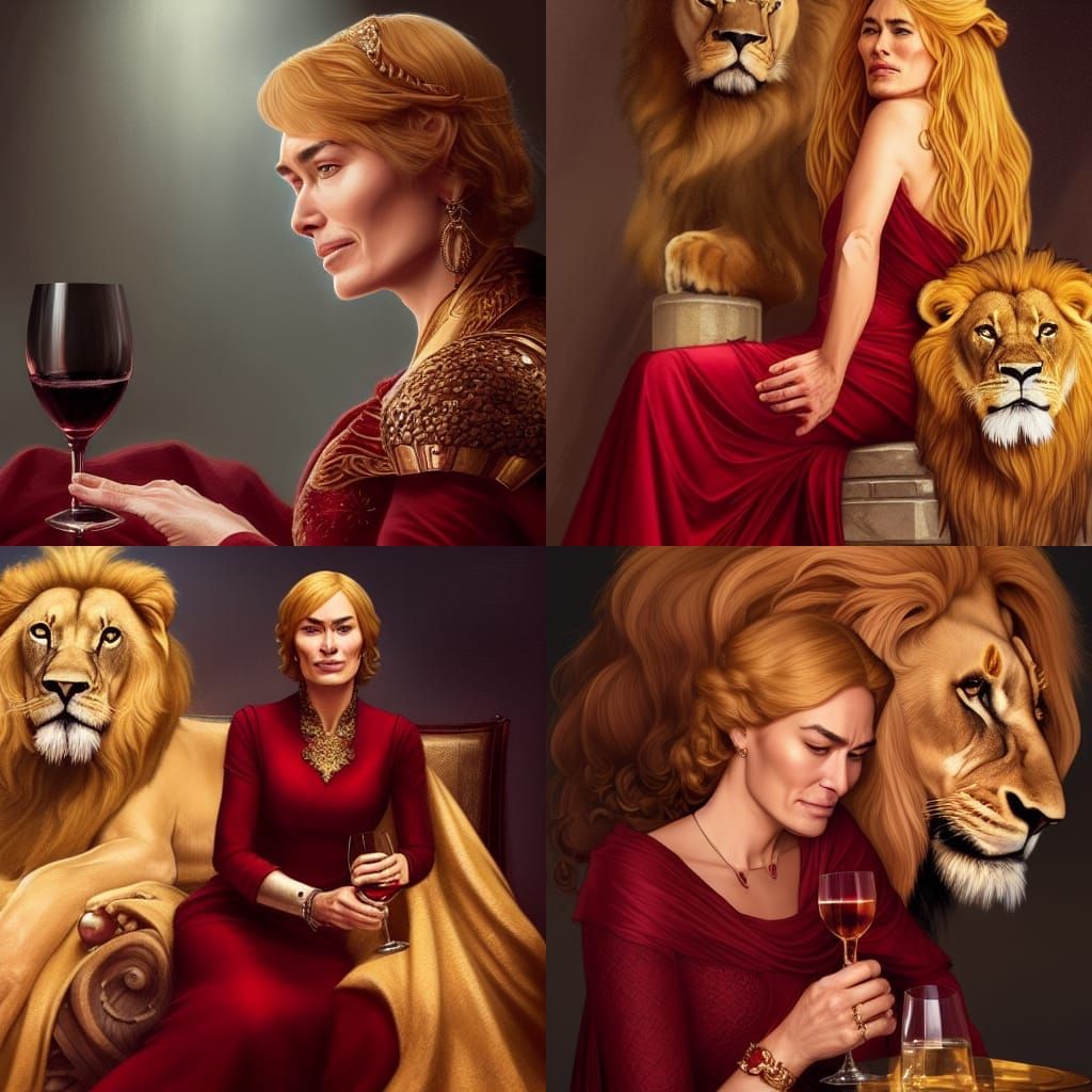 Cersei Lannister and Golden Lion Portrait in Art Nouveau Sty...