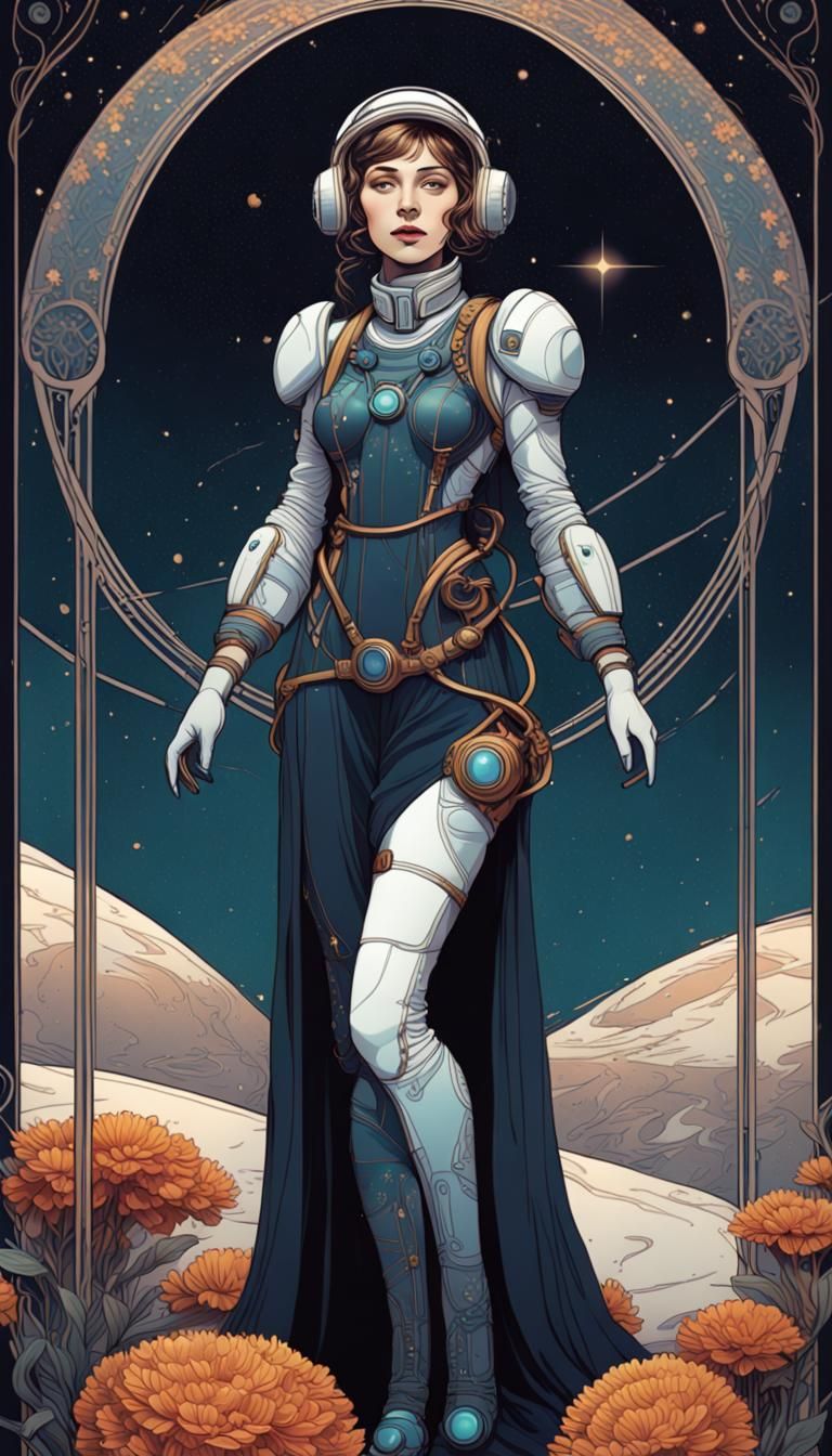 Futuristic Astronaut on Venus in Art Nouveau Style
