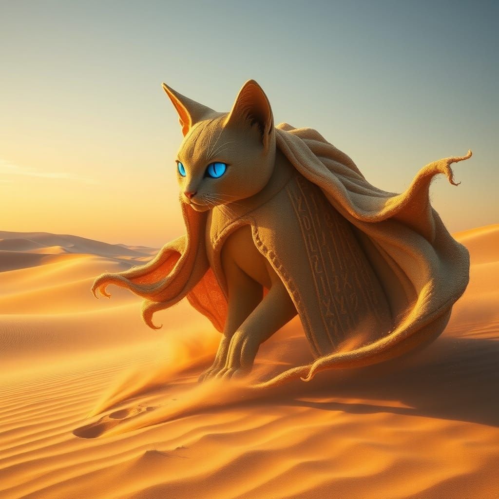 Colossal Sand Kitten Emerges at Sunset