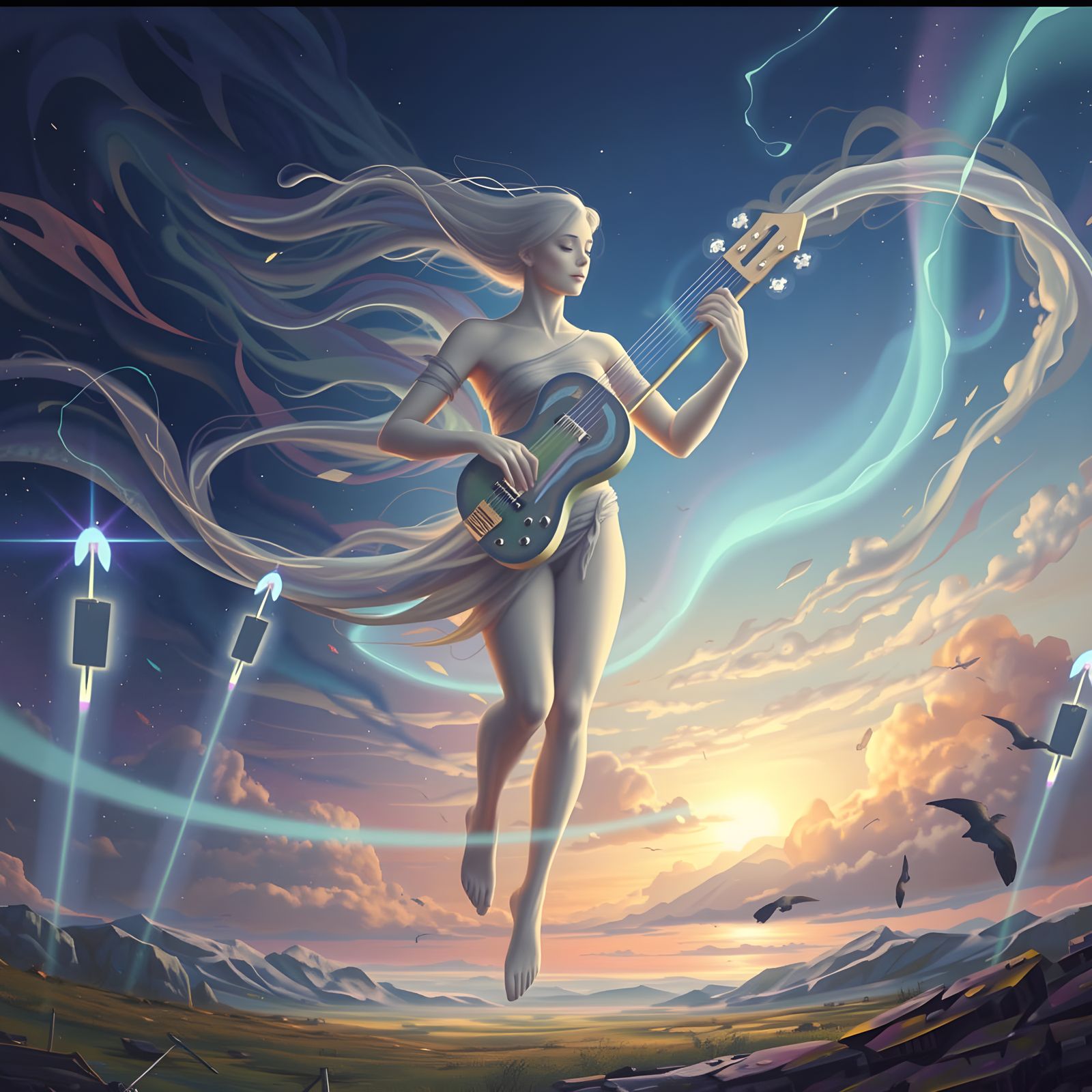 The Wind Musician: Ethereal Figure in Fantasy Matte Painting
