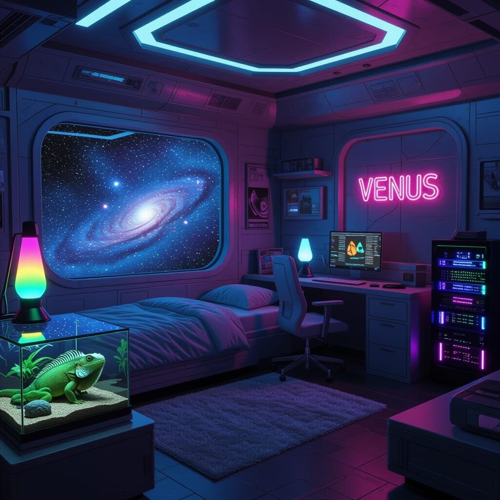 Futuristic Spaceship Bedroom with Starscape View
