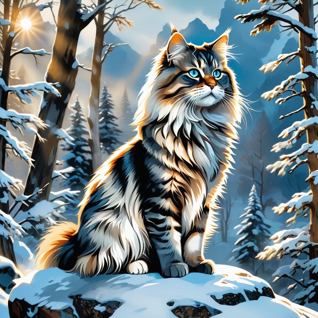 Majestic Siberian Cat in Comic Book Style