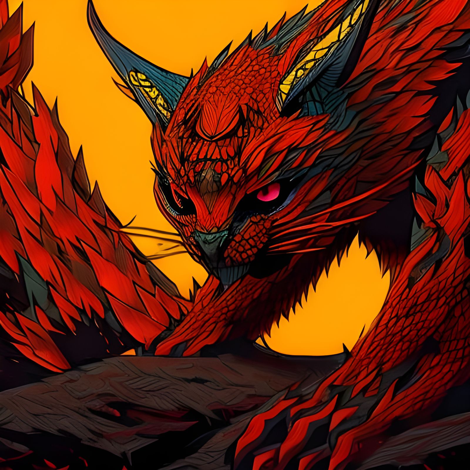 Fiery Lynx: Intricate Ink Drawing in 8K