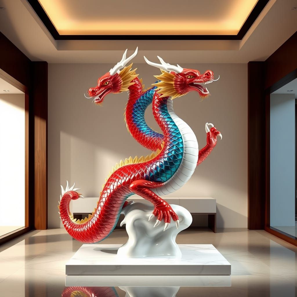 Porcelain Dragon Sculpture in Modern Minimalist Room