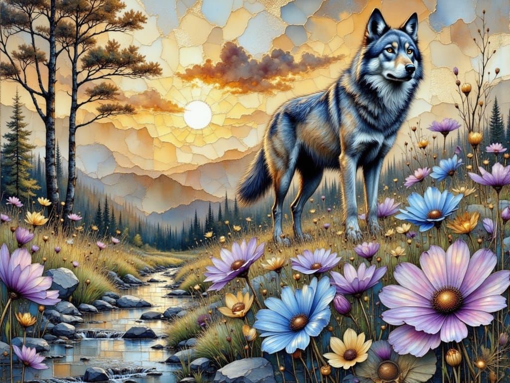 Gorgeous Gray Wolf in flower...