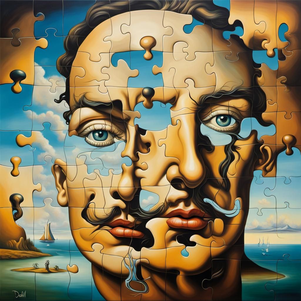 Surreal Melting Puzzle Pieces in Oil on Canvas