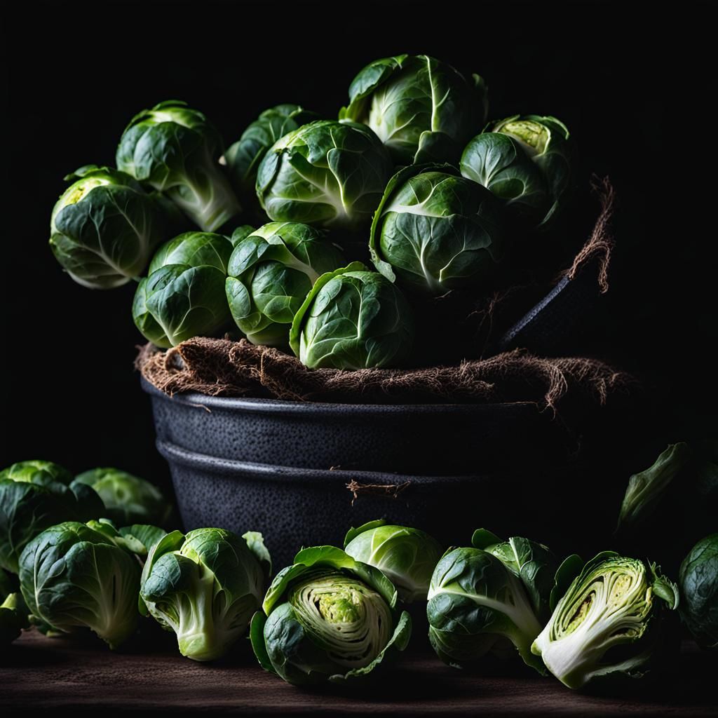 Hyperdetailed Brussels Sprouts with Dramatic Lighting