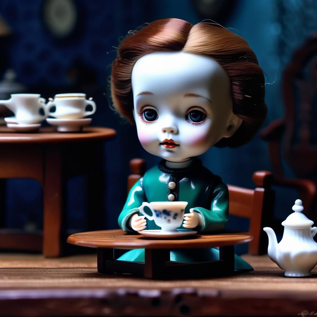 Eerie Doll Tea Party in Pixar Style