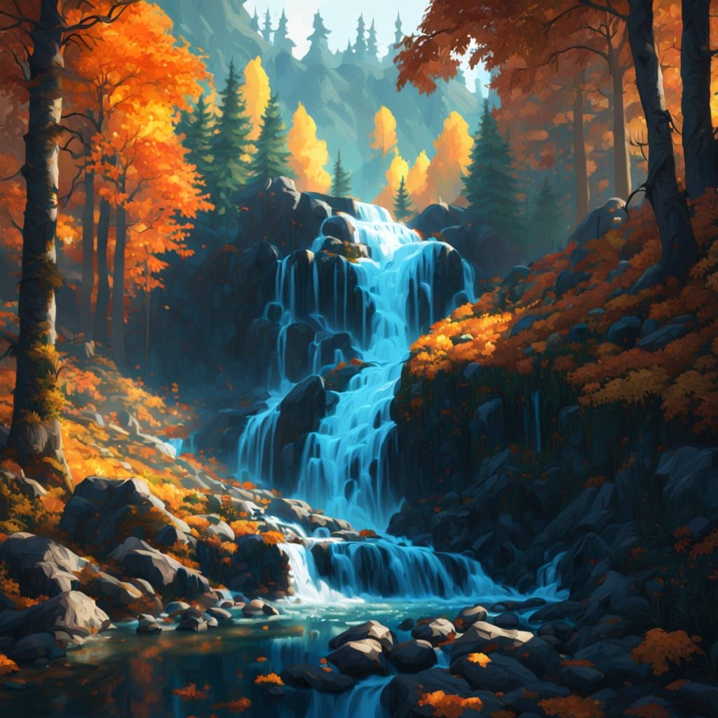 autumn waterfall in the forest 78