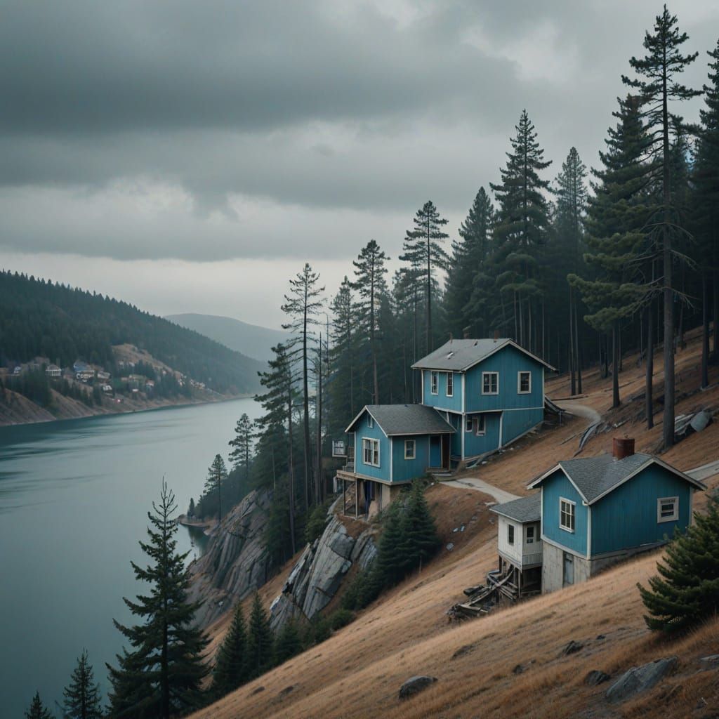 Surreal 1920s Lake Houses Amidst Eerie Silence