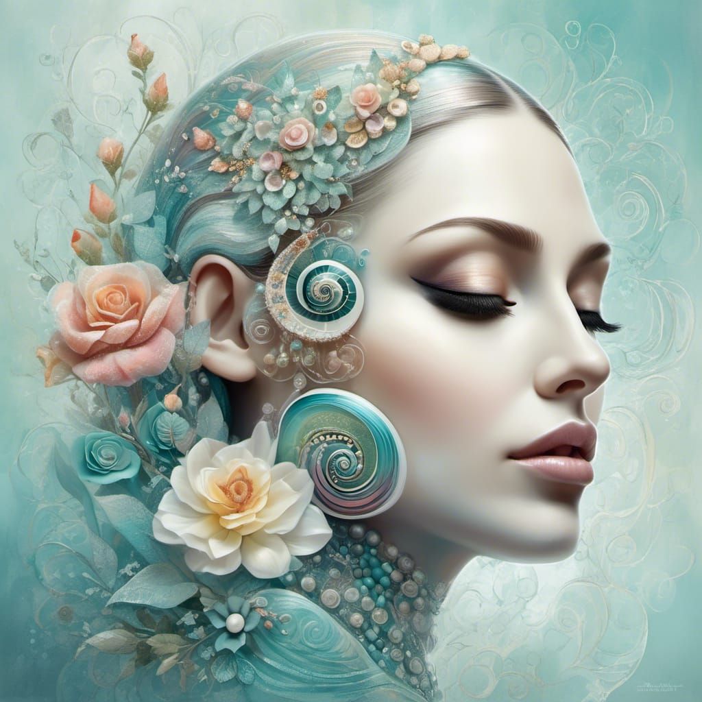 Ethereal Snail with Serene Woman Face in Pastel Colors